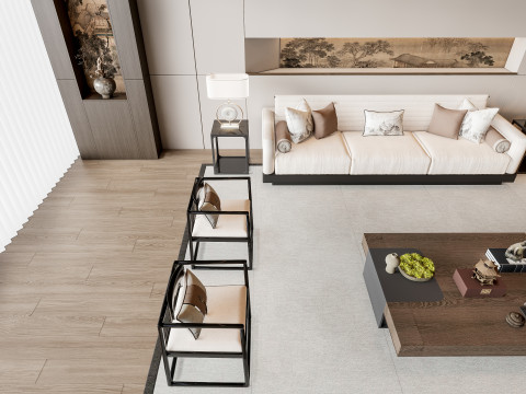 Sofa Coffee table Wall panel Living Combination 3 3D Модель