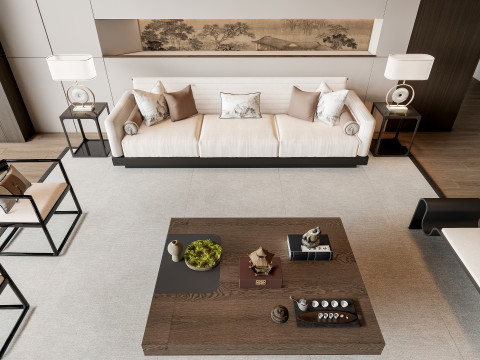 Sofa Coffee table Wall panel Living Combination 3 3D Модель