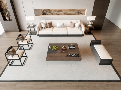 Sofa Coffee table Wall panel Living Combination 3 3D Модель