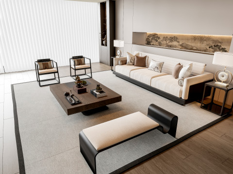 Sofa Coffee table Wall panel Living Combination 3 3D Модель