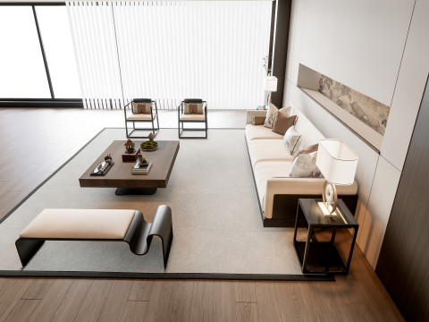 Sofa Coffee table Wall panel Living Combination 3 3D Модель