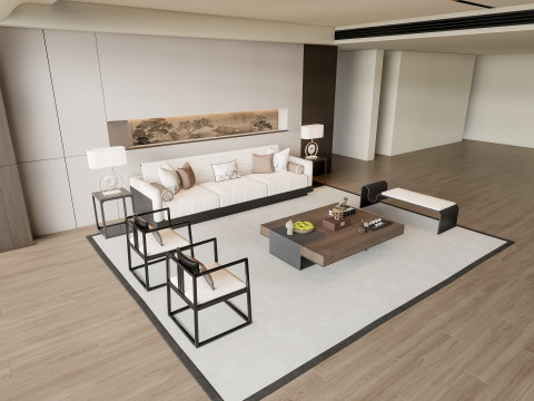 Sofa Coffee table Wall panel Living Combination 3 3D Модель