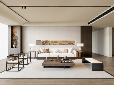 Sofa Coffee table Wall panel Living Combination 3 3D Модель