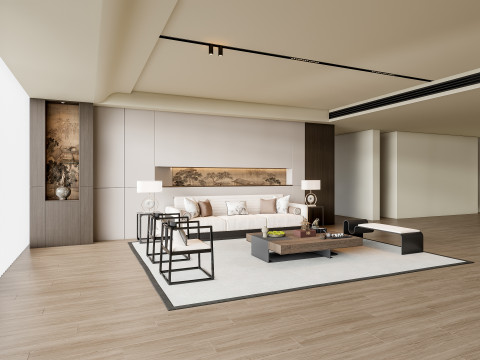 Sofa Coffee table Wall panel Living Combination 3 3D Модель
