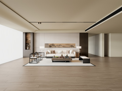 Sofa Coffee table Wall panel Living Combination 3 3D Модель