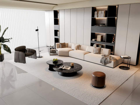 Sofa Coffee table Wall panel Living Combination 4 Modello 3D