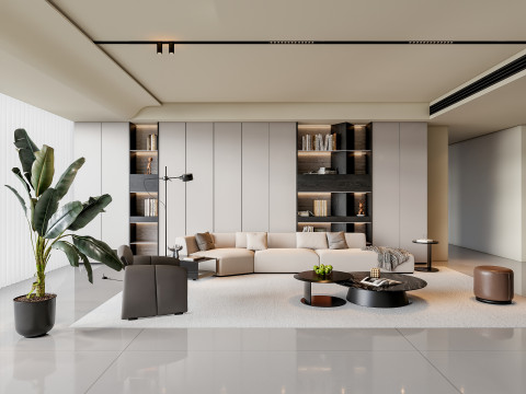 Sofa Coffee table Wall panel Living Combination 4 3D 모델