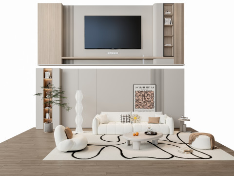 Sofa Coffee table Wall panel Living Combination 5 3D Модель