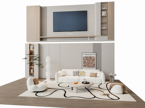 Sofa Coffee table Wall panel Living Combination 5 3Dモデル