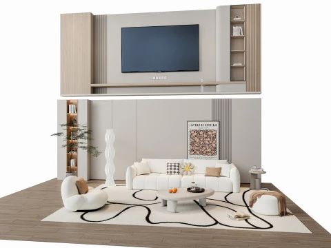 ソファ コーヒーテーブル 壁パネル リビング コンビネーション 5 3Dモデル