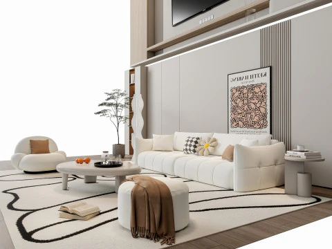 ソファ コーヒーテーブル 壁パネル リビング コンビネーション 5 3Dモデル