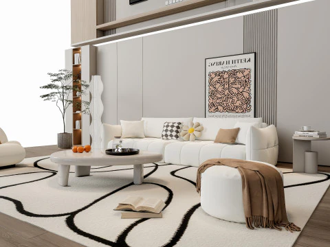 ソファ コーヒーテーブル 壁パネル リビング コンビネーション 5 3Dモデル