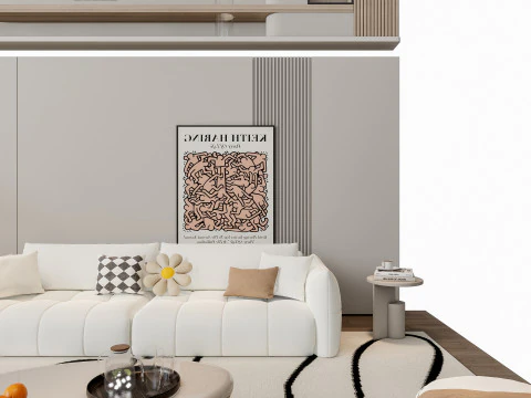 ソファ コーヒーテーブル 壁パネル リビング コンビネーション 5 3Dモデル