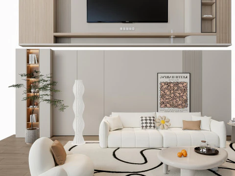 ソファ コーヒーテーブル 壁パネル リビング コンビネーション 5 3Dモデル