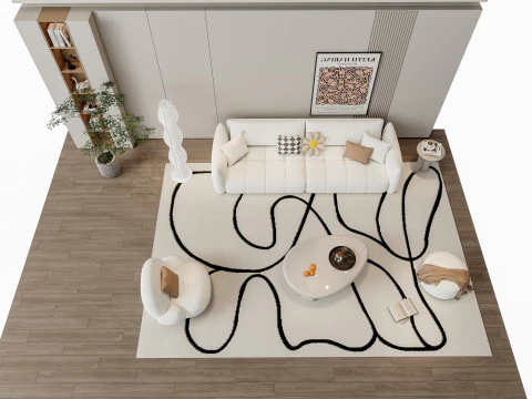 ソファ コーヒーテーブル 壁パネル リビング コンビネーション 5 3Dモデル