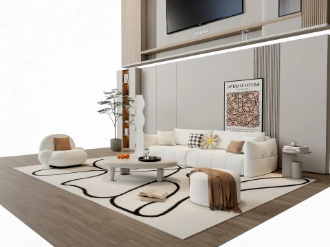 ソファ コーヒーテーブル 壁パネル リビング コンビネーション 5 3Dモデル