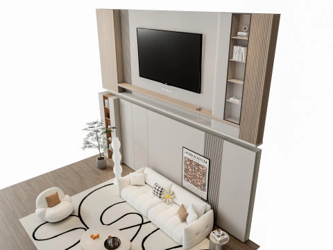 ソファ コーヒーテーブル 壁パネル リビング コンビネーション 5 3Dモデル