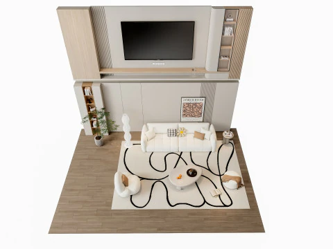 ソファ コーヒーテーブル 壁パネル リビング コンビネーション 5 3Dモデル