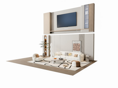 Sofa Coffee table Wall panel Living Combination 5 3Dモデル