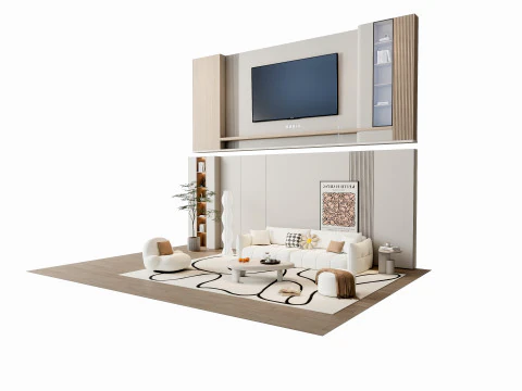 ソファ コーヒーテーブル 壁パネル リビング コンビネーション 5 3Dモデル