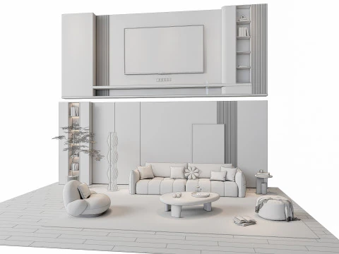 ソファ コーヒーテーブル 壁パネル リビング コンビネーション 5 3Dモデル