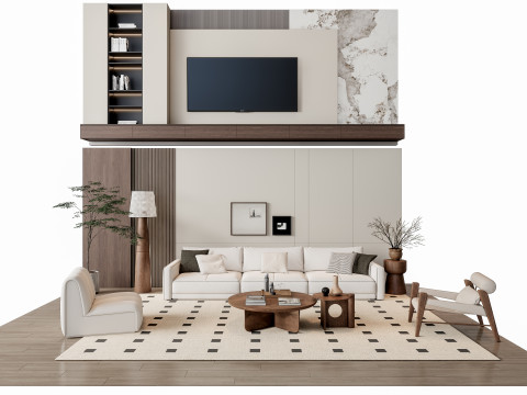 Sofa Coffee table Wall panel Living Combination 6 3D Модель