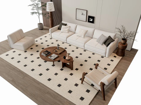 ソファ コーヒーテーブル 壁パネル リビング コンビネーション 6 3Dモデル