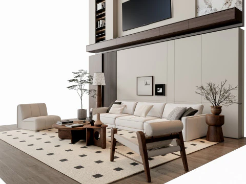 ソファ コーヒーテーブル 壁パネル リビング コンビネーション 6 3Dモデル