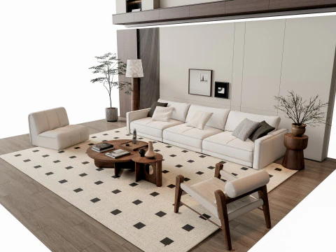 ソファ コーヒーテーブル 壁パネル リビング コンビネーション 6 3Dモデル