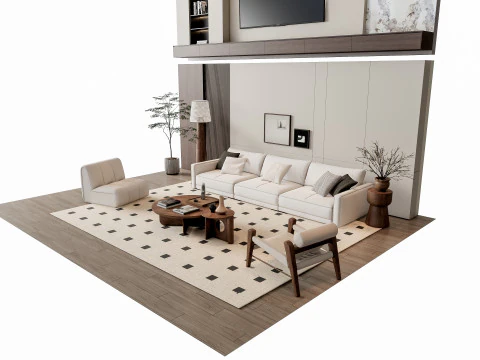 ソファ コーヒーテーブル 壁パネル リビング コンビネーション 6 3Dモデル