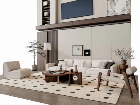 ソファ コーヒーテーブル 壁パネル リビング コンビネーション 6 3Dモデル