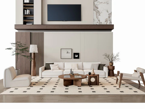 ソファ コーヒーテーブル 壁パネル リビング コンビネーション 6 3Dモデル
