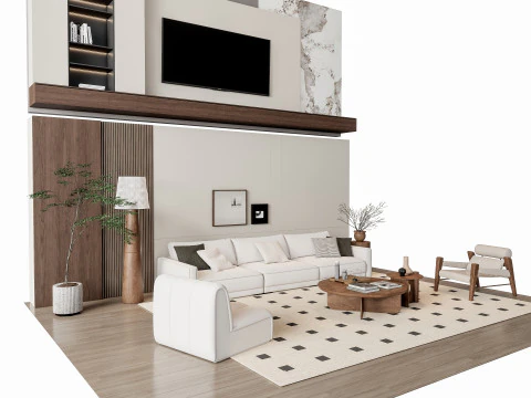 ソファ コーヒーテーブル 壁パネル リビング コンビネーション 6 3Dモデル