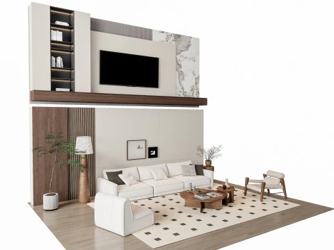 ソファ コーヒーテーブル 壁パネル リビング コンビネーション 6 3Dモデル