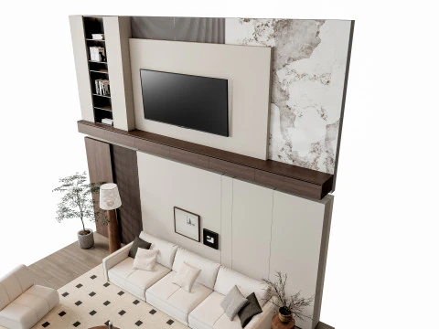 ソファ コーヒーテーブル 壁パネル リビング コンビネーション 6 3Dモデル