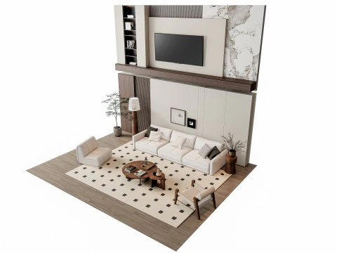 ソファ コーヒーテーブル 壁パネル リビング コンビネーション 6 3Dモデル