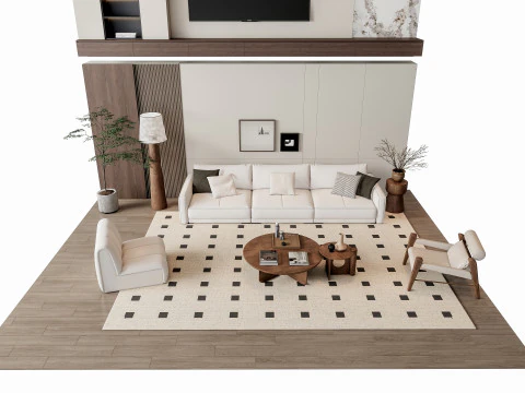 ソファ コーヒーテーブル 壁パネル リビング コンビネーション 6 3Dモデル