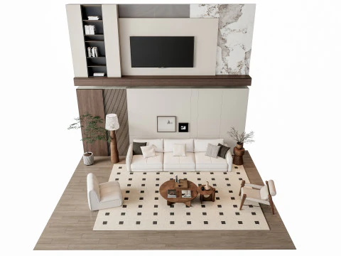 ソファ コーヒーテーブル 壁パネル リビング コンビネーション 6 3Dモデル