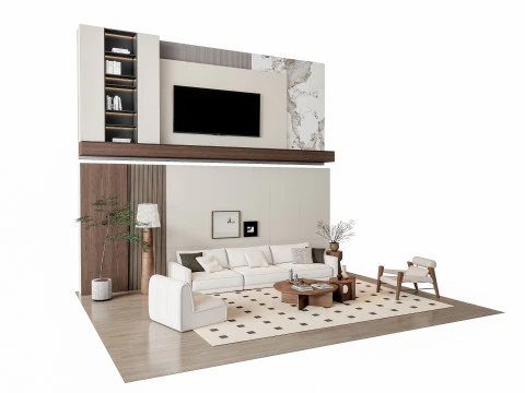 ソファ コーヒーテーブル 壁パネル リビング コンビネーション 6 3Dモデル