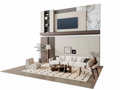 ソファ コーヒーテーブル 壁パネル リビング コンビネーション 6 3Dモデル