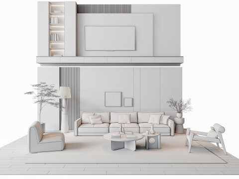 Sofa Coffee table Wall panel Living Combination 6 3Dモデル