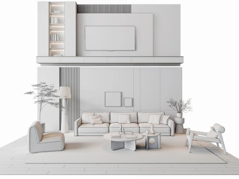 ソファ コーヒーテーブル 壁パネル リビング コンビネーション 6 3Dモデル