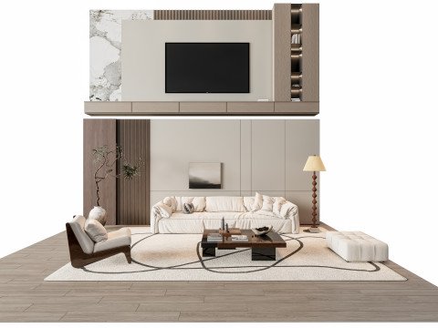 Sofa Coffee table Wall panel Living Combination 7 3D Модель