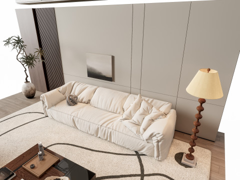 Sofa Coffee table Wall panel Living Combination 7 3Dモデル