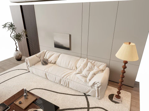 ソファ コーヒーテーブル 壁パネル リビング コンビネーション 7 3Dモデル