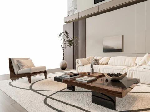 ソファ コーヒーテーブル 壁パネル リビング コンビネーション 7 3Dモデル