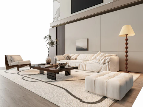 ソファ コーヒーテーブル 壁パネル リビング コンビネーション 7 3Dモデル