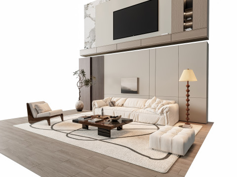 Sofa Coffee table Wall panel Living Combination 7 3Dモデル