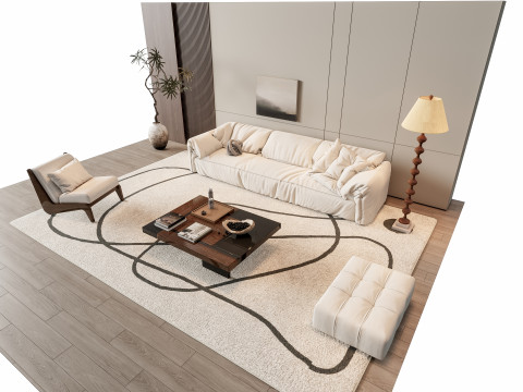 Sofa Coffee table Wall panel Living Combination 7 3Dモデル