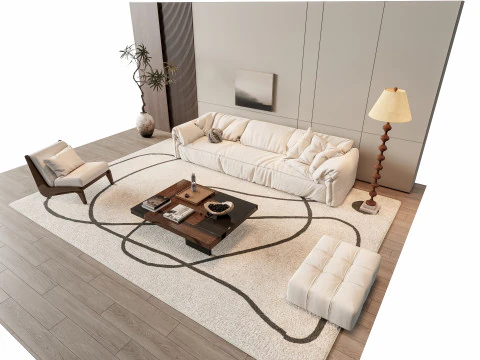 ソファ コーヒーテーブル 壁パネル リビング コンビネーション 7 3Dモデル